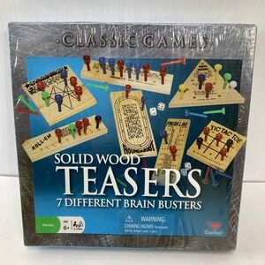 Cardinal Solid Wood Brain Teasers‎ 7-in-1 Game Set Classic Games NEW Sealed